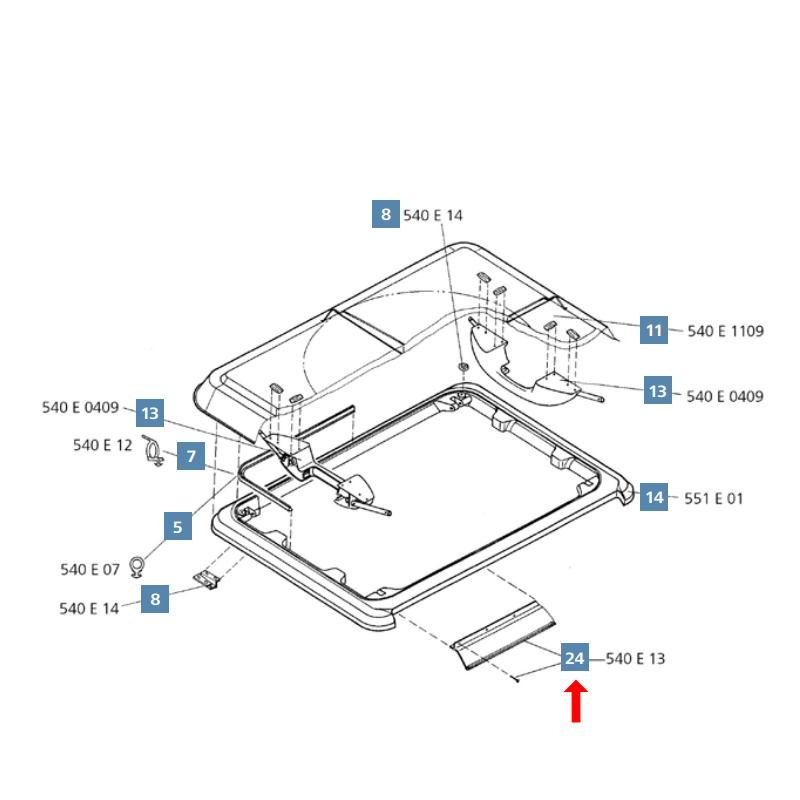 Dometic Heki 1 Scharnierschiene inkl. Montageteile oben (Nr. 540E13)