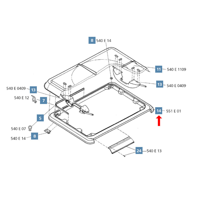 Dometic Heki 1 Grundrahmen komplett - ohne Zwangsentlüftung u. Glas